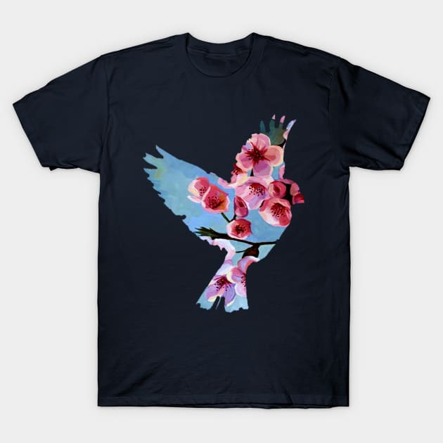 bird with flowers T-Shirt by inkbender2017